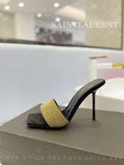 SL LUCKY GOLD CRYSTAL HIGH HEELS BLACK CALFSKIN