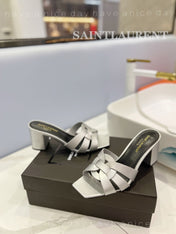 SL TRIBUTE MULES SILVER CALFSKIN