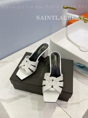 SL TRIBUTE MULES WHITE CALFSKIN