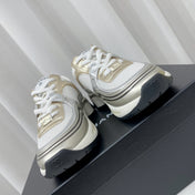 CHANEL 26S SNEAKER 35 MM IN WHITE FABRIC AND GOLD CALFSKIN LOW TOP