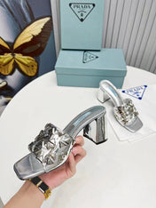 PRA EMBROIDERED SANDALS 65 SILVER CALFSKIN