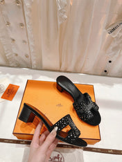 0ASIS SANDALS BLACK LAMBSKIN ATTACH CRYSTAL