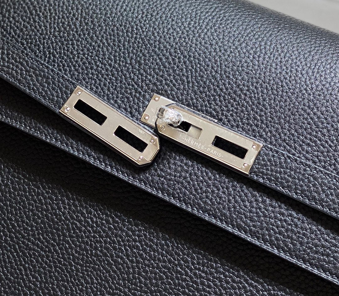 KELLY DEPECHES 38 BRIEFCASE IN BLACK TOGO CALFSKIN SILVER HARDWARE