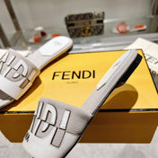 FF Women Roma Signature White Grey Canvas Leather Slide