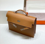 KELLY DEPECHES 38 BRIEFCASE IN GOLD TOGO CALFSKIN SILVER HARDWARE