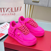 VALENTINO 25S GARAVANI ONE STUD XL PLATFORM SNEAKERS IN PINK LAMBSKIN