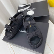 CHANEL 26S SANDALS IN BLACK FABRIC BOW EMBELLISHMENT