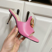 GG WEDGE SLIDES 110 IN BLUE FABRIC WITH GOLD HARDWARE