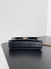 CRUSH CHAINED BAG 22 IN BLACK QUILTED CRUSHED CALFSKIN GOLD HARDWARE