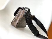 LV 25S S LOCK MESSENGER BAG 21 IN BLACK AND BROWN MONOGRAM MACASSAR CALFSKIN