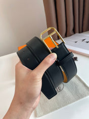 HM ROMAIN 35MM BELT BLACK LEATHER GOLD HARDWARE