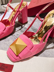 ONE STUD BRIGHT PINK PATENT LEATHER LACE-UP HIGH HEELS 85 MM