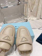 PRA SOFT PADDED NAPPA SHEARLING MULES BEIGE LAMBSKIN