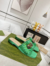 GG SPARKLE CRYSTAL SLIDE SANDAL METALLIC GREEN CALFSKIN