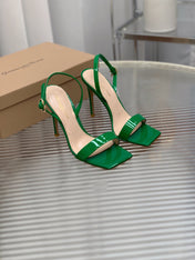GIANVITO ROSSI 26S RIBBON HEELS 105 MM IN GREEN PATENT LAMBSKIN