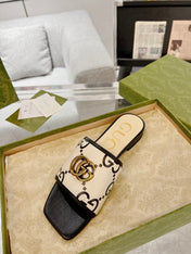 GG EXCLUSIVE SLIDE SANDAL BLACK AND CREAM CALFSKIN