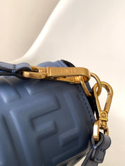 Fend Baguette 27 Bag With FF Motif Blue Leather Ghw