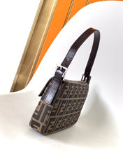 Fend Baguette 27 Shoulder Bag Brown FF Jacquard Fabric Bag Shw