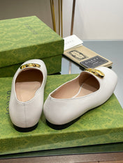 BLONDIE LOGO-PLAQUE LOAFERS IN WHITE CALFSKIN WITH GOLD HARDWARE