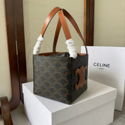 CUBE BAG 15 IN BLACK TRIOMPHE CANVAS AND BROWN CALFSKIN