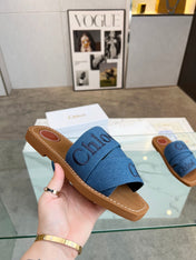 WOODY MULE IN COBALT BLUE DENIM WITH EMBROIDERED LOGO