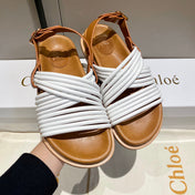 CHLOÉ CROSS STRAP SANDAL IN WHITE MIX BRONZE BROWN RUBBER WITH GOLD HARDWARE