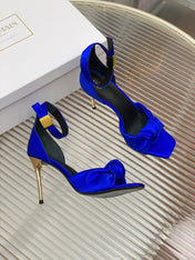 BALMAIN 25S KNOTTED HIGH HEELS 95MM IN DARK BLUE SATIN