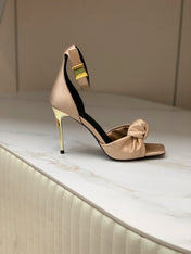 BALMAIN 25S KNOTTED HIGH HEELS 95MM IN LIGHT CARAMEL SATIN