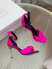 BALMAIN 25S KNOTTED HIGH HEELS 95MM IN NEON PINK SATIN