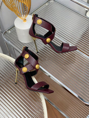 BALMAIN 25S CROSSOVER STRAP HIGH HEELS 95MM IN ROSEWOOD CALFSKIN