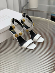 BALMAIN 25S CROSSOVER STRAP HIGH HEELS 95MM IN LIGHT GRAY CALFSKIN