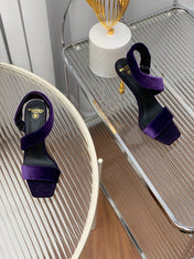 BALMAIN 25S MONETA HEELED SANDALS 95MM IN DEEP PURPLE VELVET