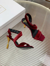 BALMAIN 25S MONETA HEELED SANDALS 95MM IN DARK CRIMSON VELVET