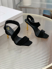 BALMAIN 25S MONETA HEELED SANDALS 95MM IN BLACK VELVET