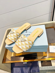PRA EMBROIDERED SLIDES FLAT BEIGE FABRIC