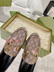 HORSEBIT LOAFER WITH FLOWER PRINT IN DARK BEIGE MONOGRAM JACQUARD FABRIC