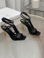 BALMAIN 25S MONETA SANDAL 95MM IN BLACK CALFSKIN