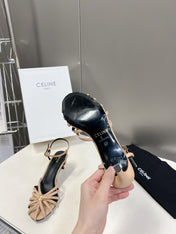 CELINE 26S KNOT STRAPPY SANDALS 60MM IN NUDE BEIGE CALFSKIN