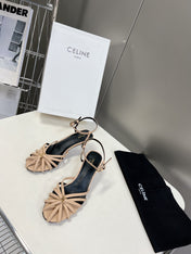CELINE 26S KNOT STRAPPY SANDALS 60MM IN NUDE BEIGE CALFSKIN