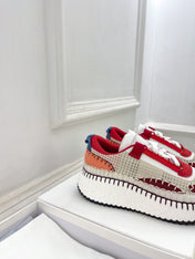 CHLOÉ NAMA SNEAKER IN CHERRY RED MIX COLORFUL SPECIAL FABRIC