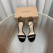 GIANVITO ROSSI 26S HIGH HEEL SANDALS 105 MM IN BLACK FABRIC WITH CRYSTAL BUCKLE