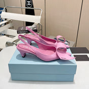 POINTED TOE SLINGBACK KITTEN HEEL WITH BOW IN PINK GLOSSY LAMBSKIN