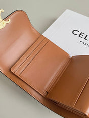 TRIPHOME 10 TRIFOLD WALLET CALFSKIN OLD FLOWER BROWN