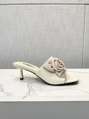 PRA FLOWER POINTED HEELS 55 IVORY CALFSKIN