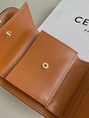 TRIPHOME 10 TRIFOLD WALLET CALFSKIN AND CANVAS WHITE BROWN