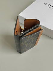 TRIPHOME 9 WALLET TWO-IN-ONE OLD FLOWER BROWN CALFSKIN
