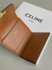 TRIOMPHE 9 WALLET TWO-IN-ONE OLD FLOWER BROWN CALFSKIN