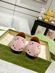 HORSEBIT LOAFER WITH CUTE CAT PRINT IN LIGHT PINK CALFSKIN