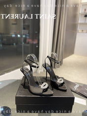 SL AYERS CRYSTAL SANDAL BLACK SATIN