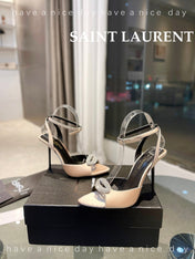SL AYERS CRYSTAL SANDAL CHAMPAGNE SATIN